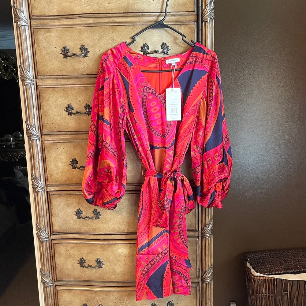 Vibrant Red and Pink Patterned Dress